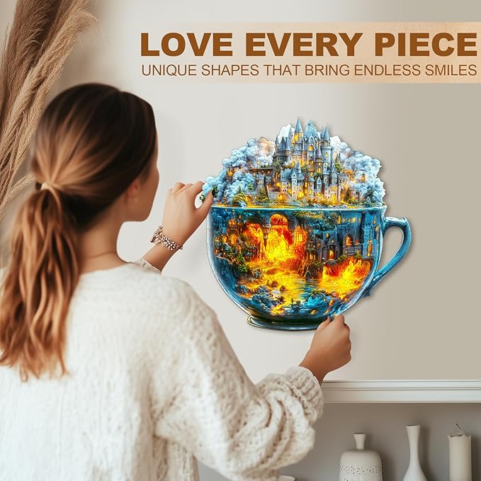 Wooden Puzzles for Adults 165 Pices, 3D Magic Cup Wooden Jigsaw Puzzle, Unique Shape Magic Cup Irregular Jigsaw Puzzles, Flat Puzzels with 3D Visual Effect, Finished Puzzle Size is 11.4 * 11.3in