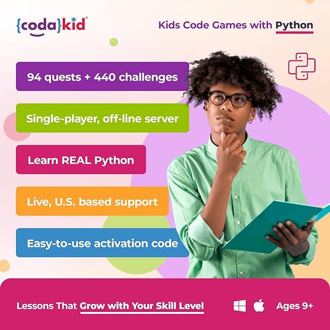Python for Kids, Award-Winning STEM Courses, Coding for Kids, Ages 10+ with Online Mentoring Assistance, Learn Computer Programming and Code Amazing Games with Python (PC & Mac) (Box Art Varies)