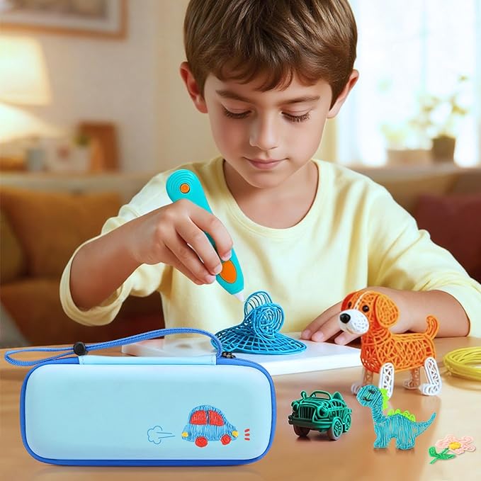 FINTIE Case Compatible with 3Doodler Start+ Essentials (2024/2023) 3D Printing Pen for Kids, Hard Storage Organizer Box with Hand Strap for Printing Filament Refill, USB Charger (Box Only), Blue