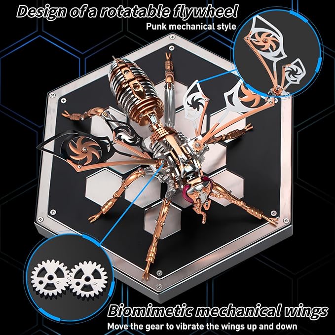 Microworld 3D Metal Puzzle, Northern Giant Hornet 3D Metal Model Kit, Mechanical Wasp 3D Puzzle for Adults, DIY Challenge 3D Puzzles Home Decor Art Craft Gifts (Rose Gold)