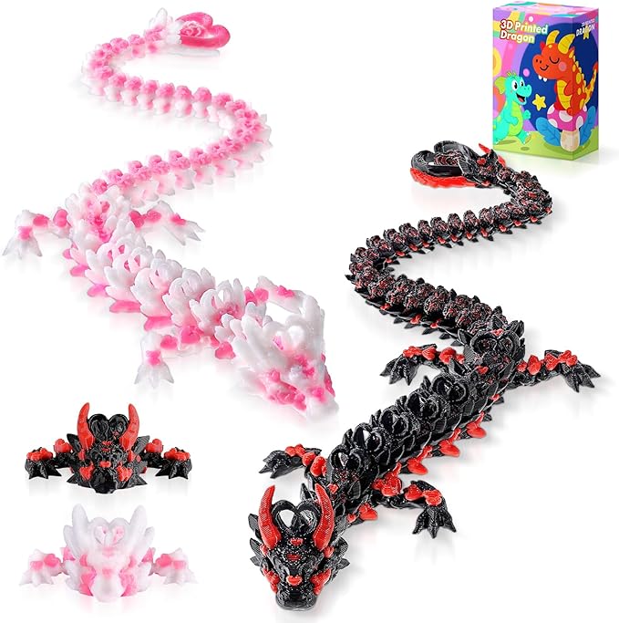 3D Printed Light Heart Dragon and Dark Heart Dragon, Articulated Fidget Toys for Autism and ADHD, Perfect Basket Essentials Stuffers and Desk Accessories(Light Heart Dragon Dark Heart Dragon)