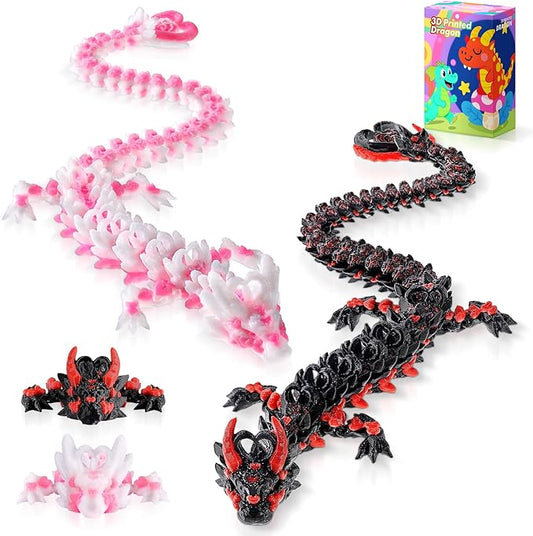 3D Printed Light Heart Dragon and Dark Heart Dragon, Articulated Fidget Toys for Autism and ADHD, Perfect Basket Essentials Stuffers and Desk Accessories(Light Heart Dragon Dark Heart Dragon)