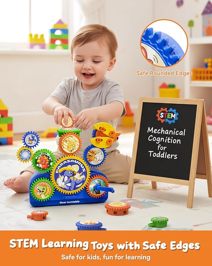 2025 STEM Gears Toys for Kids Ages 3+, Creative Learning Building Blocks, 13Pcs Educational Construction Toy Set, Electric & Manual Dual Mode, Versatile Gear Playset Gift for Boys & Girls