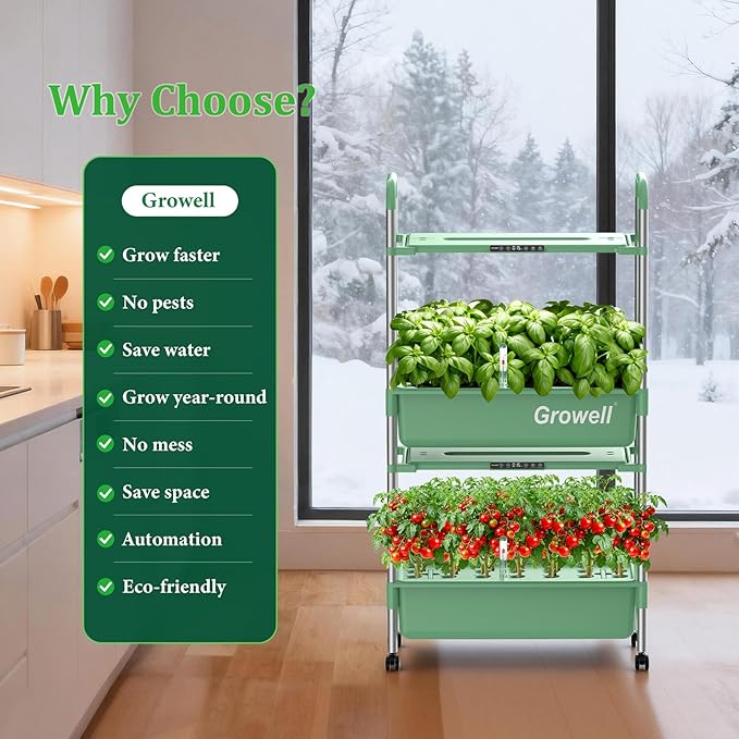 Hydroponics Growing System Kit, 54 Pods Vertical Indoor Herb Garden with Smart LED Grow Light, Auto Circulating Water Pump Each Tier, 28L Hydroponic Gardening Systems for Ideal Gifts (Green)