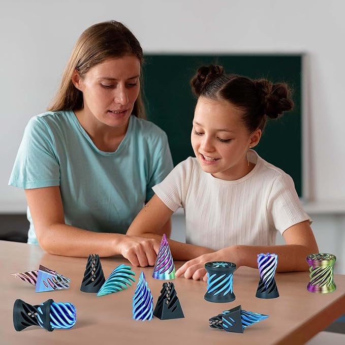 3PCS Impossible Cone,3D Printed Spiral Cone Fidget Toys,Impossible Pyramid Passthrough Sculpture,Stress Relieving Toys for Adults and Kids,Stocking Filler White Elephant Gifts (Red Green)