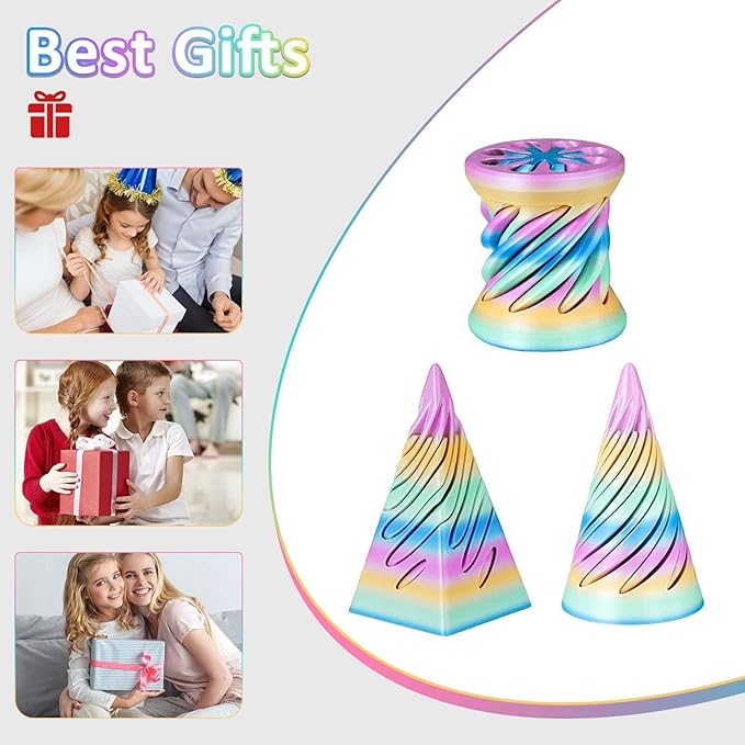 3PCS Impossible Cone,3D Printed Spiral Cone Fidget Toys,Impossible Pyramid Passthrough Sculpture,Stress Relieving Toys for Adults and Kids,Stocking Filler White Elephant Gifts (Candy Color-1)