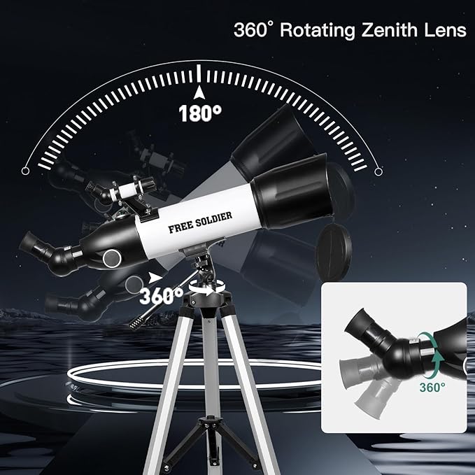 FREE SOLDIER Telescope 80mm Aperture 500mm Refractor Telescope for Adults High Powered - Professional Astronomical Refracting Telescope for Beginners White