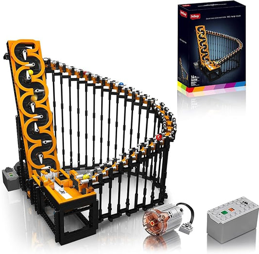 Sosuy Motorized Harp Marble Roller Coaster Building Blocks Set, 1547+ Pcs, Track with Loops & Lift Mechanism, STEM Toys for Boys Girls Teens Adults, for Boys Kids Men Women
