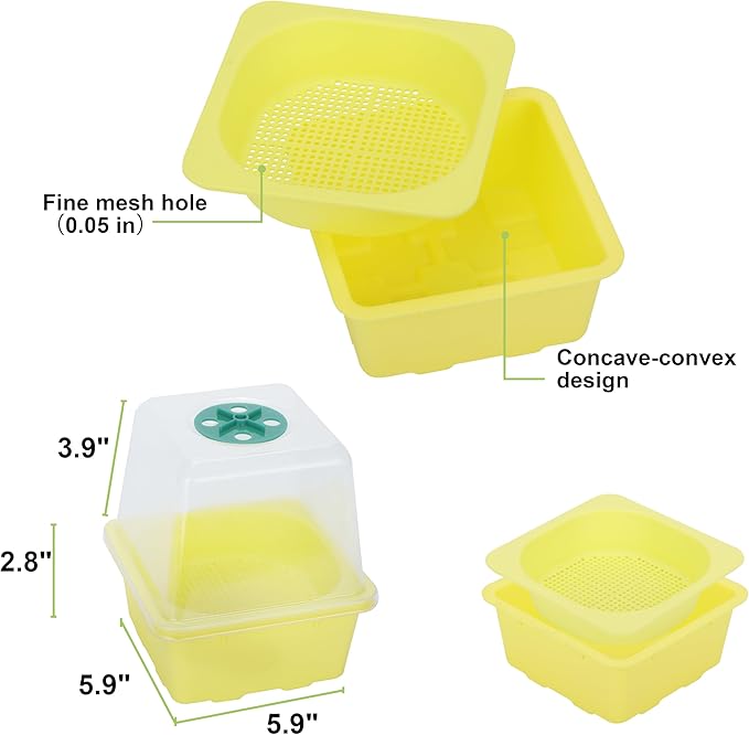 Microgreen Growing Trays, 5" x 5" Sprouting Tray with Humidity Dome, 1.2 mm Small Mesh Holes, BPA Free, Sprouter Kit for Growing Mirco Seeds, Like Broccoli, Alfalfa, Radish, Clover - 4 Pack | Colorful