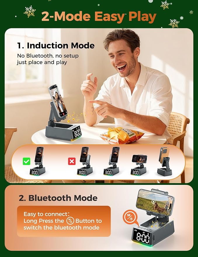 Bluetooth Speaker Birthday Gift for Men:Induction Cell Phone Stand HD Sound Valentines Gifts For Him Her Adult Teen,Anti-Slip Phone Holder Kitchen Gadget Women Mom Wife,Dad Husband Boyfriend(Gray)