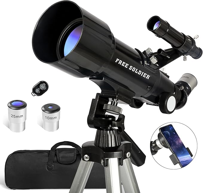 FREE SOLDIER Telescope for Kids 70mm Aperture Astronomical Refractor Telescopes for Beginners (16X-120X) 400mm Telescope for Adults High Powered with A Phone Adapter & A Wireless Remote (Black)