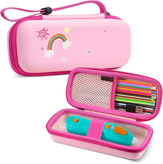 FINTIE Case Compatible with 3Doodler Start+ Essentials (2024/2023) 3D Printing Pen for Kids, Hard Storage Organizer Box with Hand Strap for Printing Filament Refill, USB Charger (Box Only), Pink