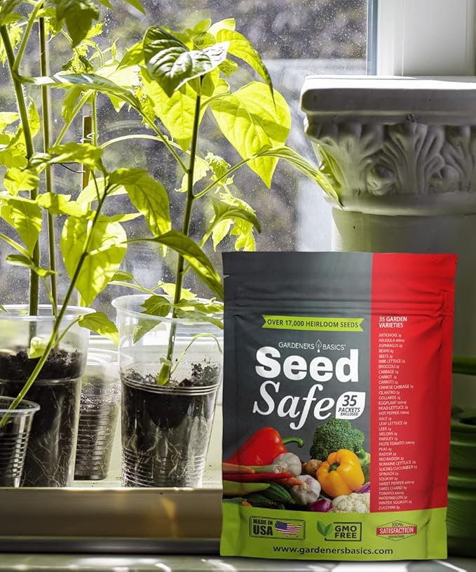 Gardeners Basics Seed Safe Kit – 35 Easy-to-Grow Heirloom Vegetable Seeds for Beginners – Non-GMO Garden Starter Set with 17,000+ Seeds – Perfect Gardening Gift for New Gardeners or Families