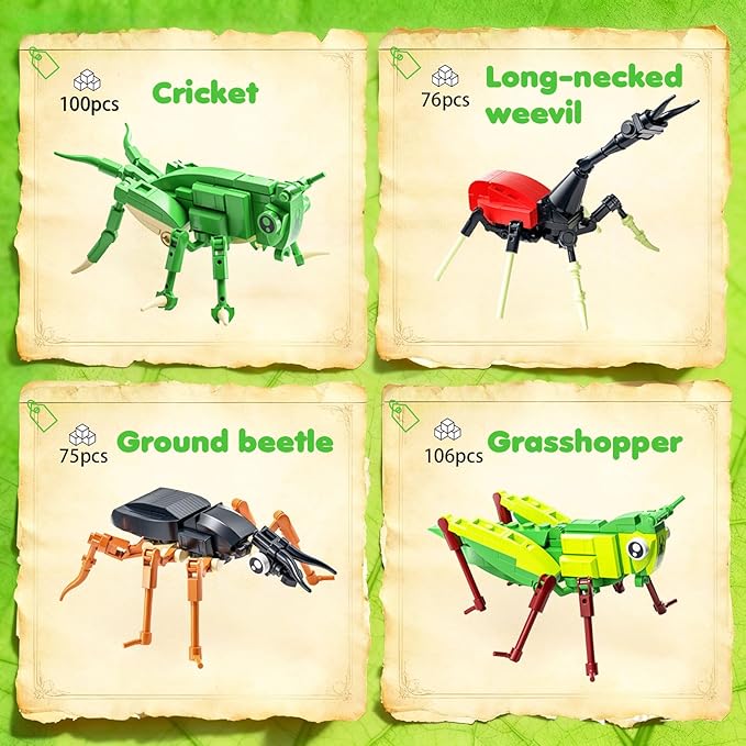 Bugs Insects Collection Building Sets for Kids, 8 in 1 Animals Party Favors Display Models, Nature Decor STEM Toys Gifts for Nature Lovers Boys Girls 6 8 10 12+
