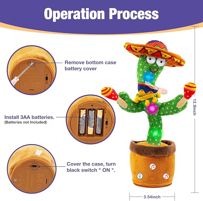 Ayeboovi Dancing Talking Cactus Baby Toy, Stocking Stuffers for Kids, Recording Toy Repeats What You Say, Adjustable Volume Singing Cactus with 120 Songs, Dancing Toy Gifts for Kids Toddlers Girls