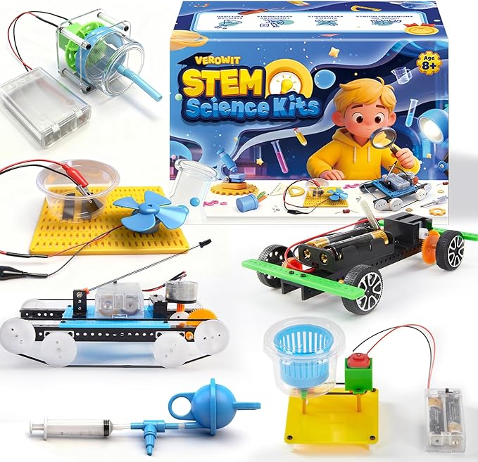 6-in-1 STEM Science Kits for Kids Age 8-12, Home Lab Adventure Kit: Tank & Car Building, Centrifuge Model, Saltwater Generator, Magdeburg Hemisphere | Educational Gifts for Teen Boys