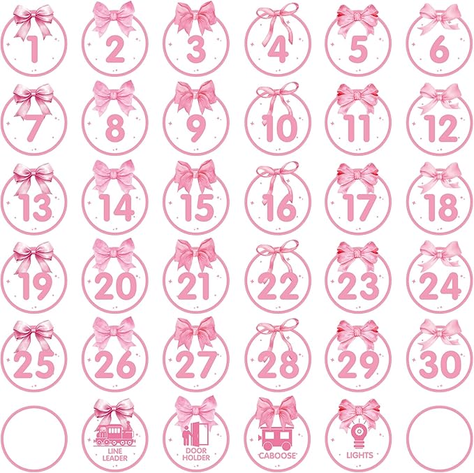 Number Spot Markers Stickers Line Up Spot Floor Decals 36Pcs 4”Pink Bow Floor Stickers Number Floor Dots for Back to School Kindergarten Preschool Elementary Teaching & Training Supplies