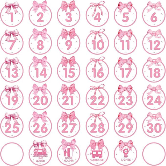 Number Spot Markers Stickers Line Up Spot Floor Decals 36Pcs 4”Pink Bow Floor Stickers Number Floor Dots for Back to School Kindergarten Preschool Elementary Teaching & Training Supplies