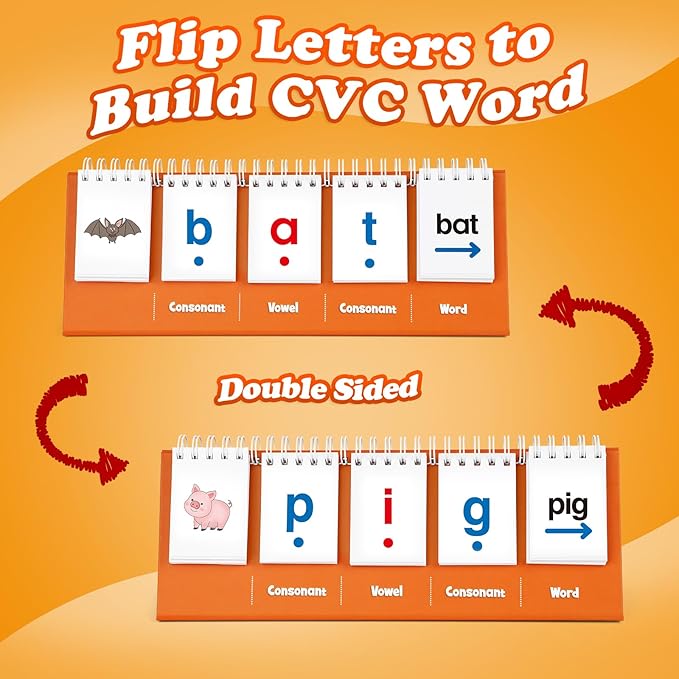 Aizweb CVC Word Games,Phonics Games Flash Card for Preschool Kindergarten Classroom,Learn to Read,Reading Manipulative Spelling Educational Toy Learning Activity Speech Therapy Teacher School Supplies