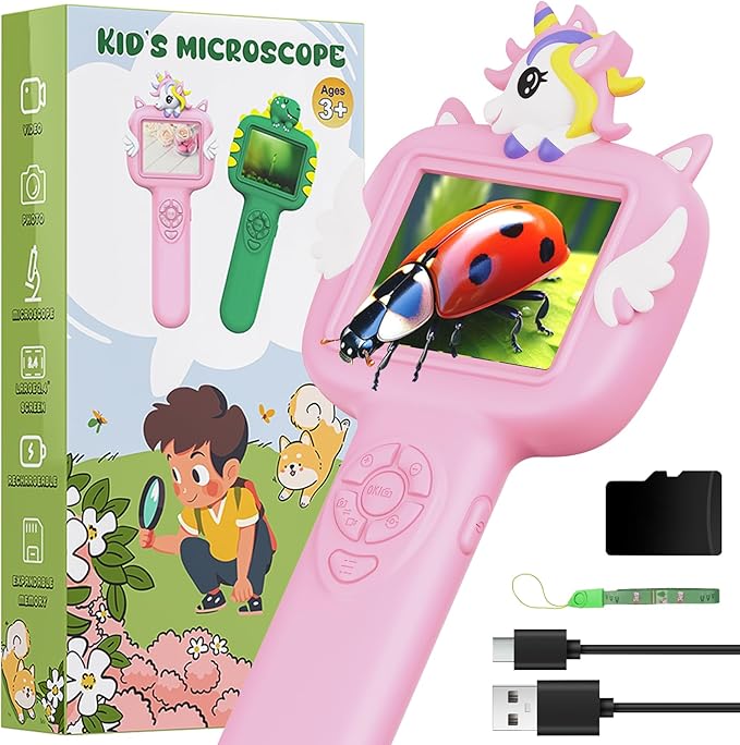 Microscope for Kids Gifts Toys Science, Mini Handheld Digital Pocket Microscope Requiring Direct Surface Contact, Educational STEM Toy for Boys Girls Ages 8–12, Christmas Birthday Gift Idea