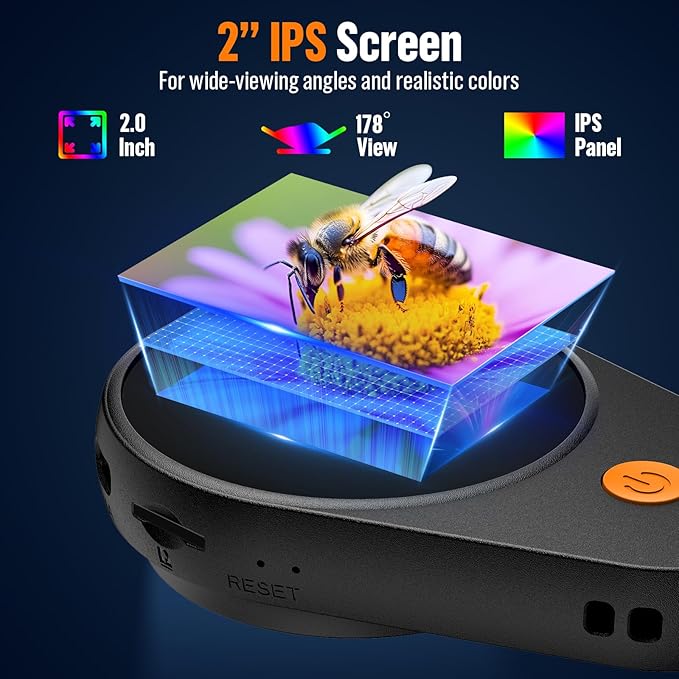 Microscope Magnifying Glass for Kids and Adults: Portable Handheld Digital Microscope with Light - 100X Pocket Jewelers Loupe with 2" Screen - USB Mini Coin Collectors Magnifier for Windows Mac OS