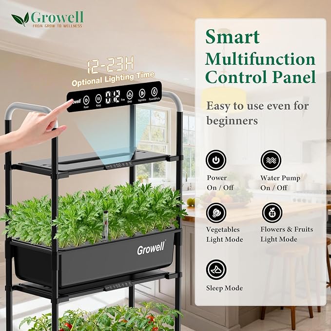 Hydroponics Growing System Kit, 54 Pods Vertical Indoor Herb Garden with Smart LED Grow Light, Auto Circulating Water Pump Each Tier, 28L Hydroponic Gardening Systems for Ideal Gifts (Black)