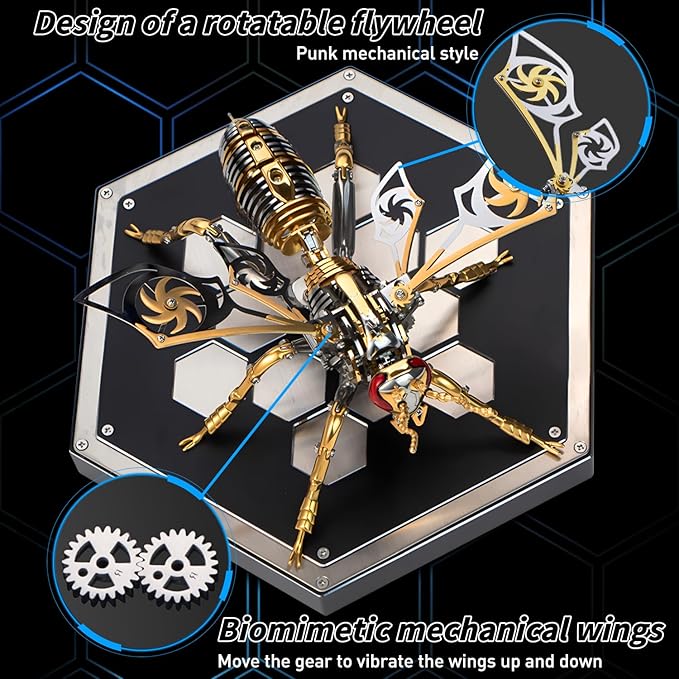 Microworld 3D Metal Puzzle, Northern Giant Hornet 3D Metal Model Kit, Mechanical Wasp 3D Puzzle for Adults, DIY Challenge 3D Puzzles Home Decor Art Craft Gifts (Black Gold)