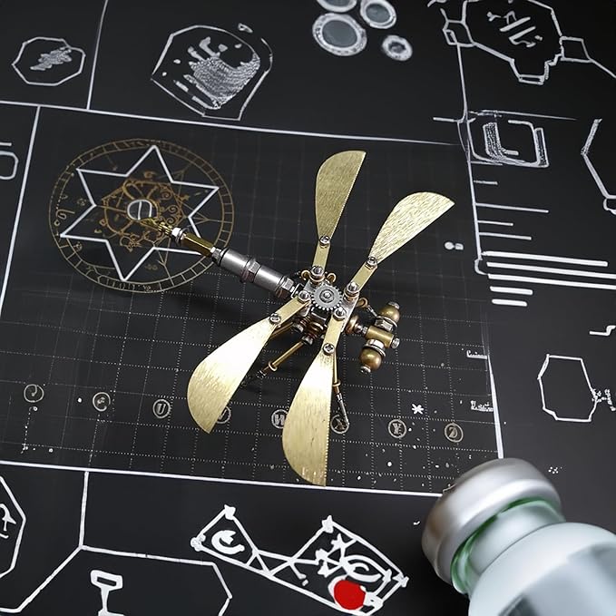 Steampunk Metal Insect Bug Sculpture 3D Creative Mechanical Insect Kit Puzzle Dragonfly Model Engineering Puzzle for Christmas Ornaments(Ujinensis Dragonfly)