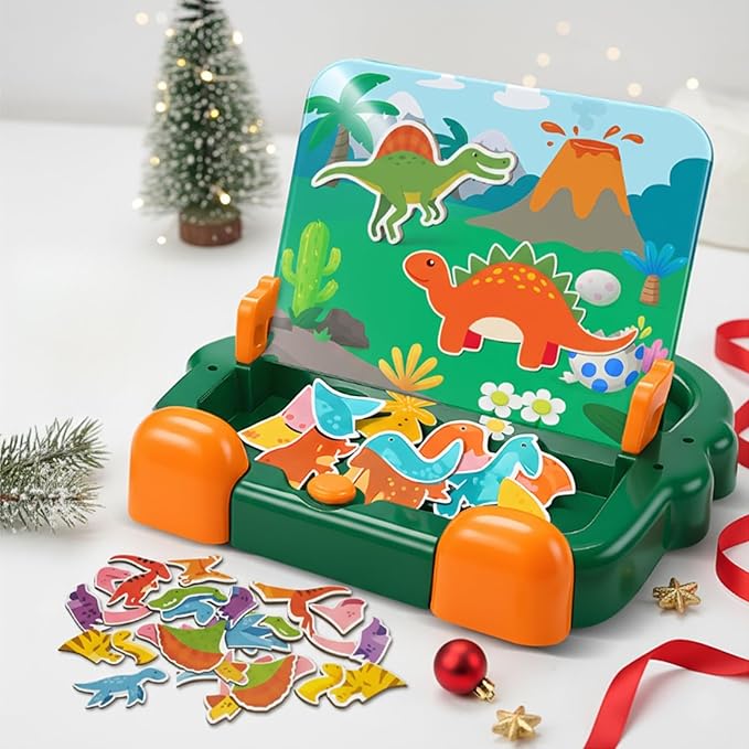 2 in 1 Dinosaur Magnetic Puzzle Board and Drawing Board for Toddlers, Montessori Quiet Travel Toy with 39 Puzzles & 2 Markers - Educational Writing Game for Preschoolers Kids Ages 3-8