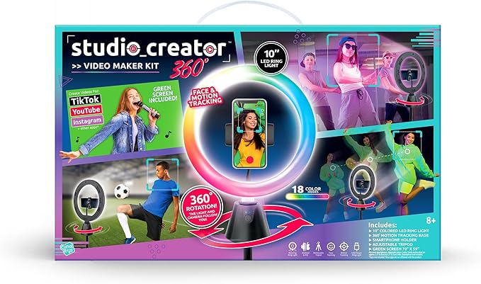 Canal Toys Studio Creator 360 Video Maker Kit, Green Screen and Tripod, Face and Motion Tracker, 10" Light Ring