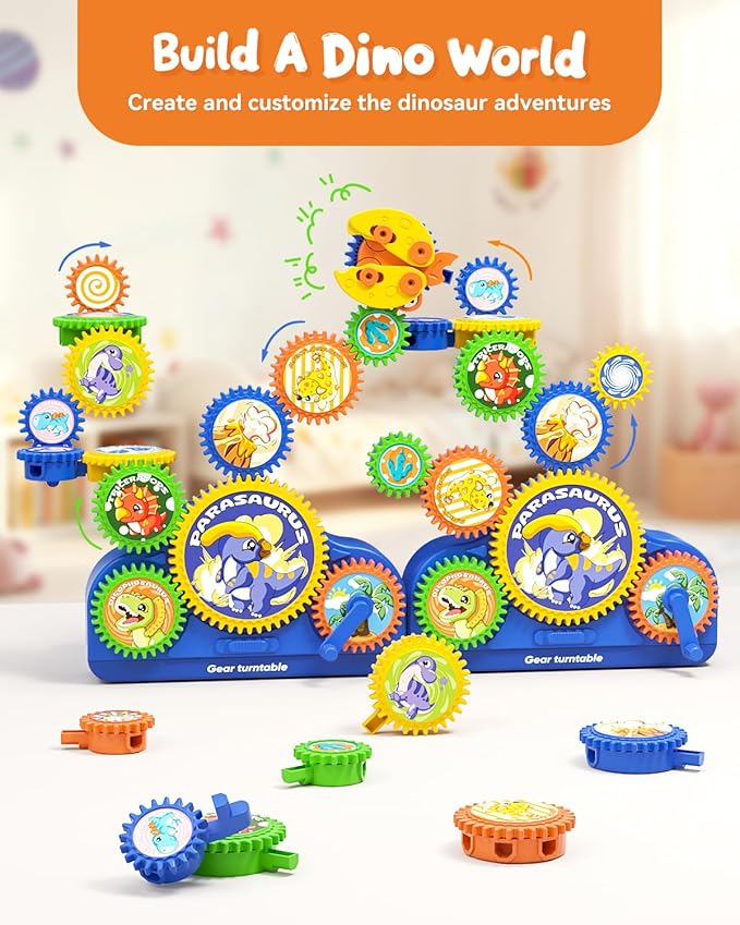 2025 STEM Gears Toys for Kids Ages 3+, Creative Learning Building Blocks, 13Pcs Educational Construction Toy Set, Electric & Manual Dual Mode, Versatile Gear Playset Gift for Boys & Girls