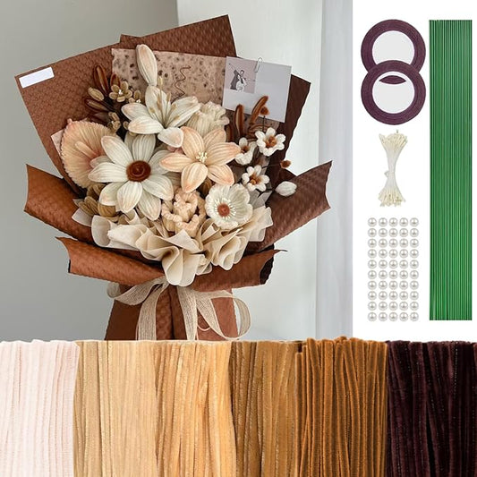 500 Pcs Pipe Cleaners Craft for Flowers, Pastel Chenille Stems for DIY Art Projects Creative Gift(6 Colors), Pipe Cleaner Flower Kit with Floral Stems, Gardening Tape,Stamen& Pearls (Brown Boho)