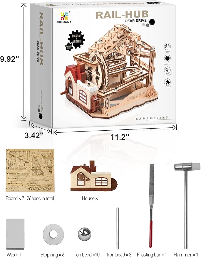MIEBELY for Mom 3D Wooden Puzzles for Adults, 235 Pieces DIY Wood Marble Run Model Kits, Electrical Mechanical Gear W/Motor Building Kit, 3D Puzzle Creative Home Decor Gift Ideas