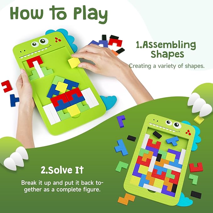 40 Pcs Wooden Blocks Puzzles, Jigsaw Puzzles, Wooden Brain Teaser IQ Game Toy, Educational Puzzle, Intelligent Tangram 3D Russian Blocks for 3+ Years Old Kids