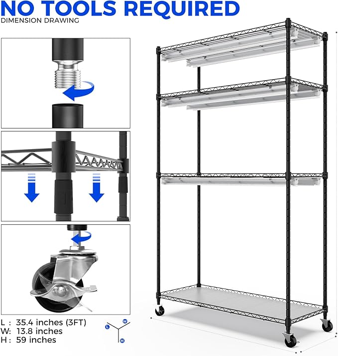 Barrina CX5 Plant Stand with Grow Lights for Indoor Plants, 4-Tier Plant Shelf with T8 3FT 180W Full Spectrum Grow Light for Seed Starting, Succulent, Timer Socket, Greenhouse, 35.4"x13.8"x59"