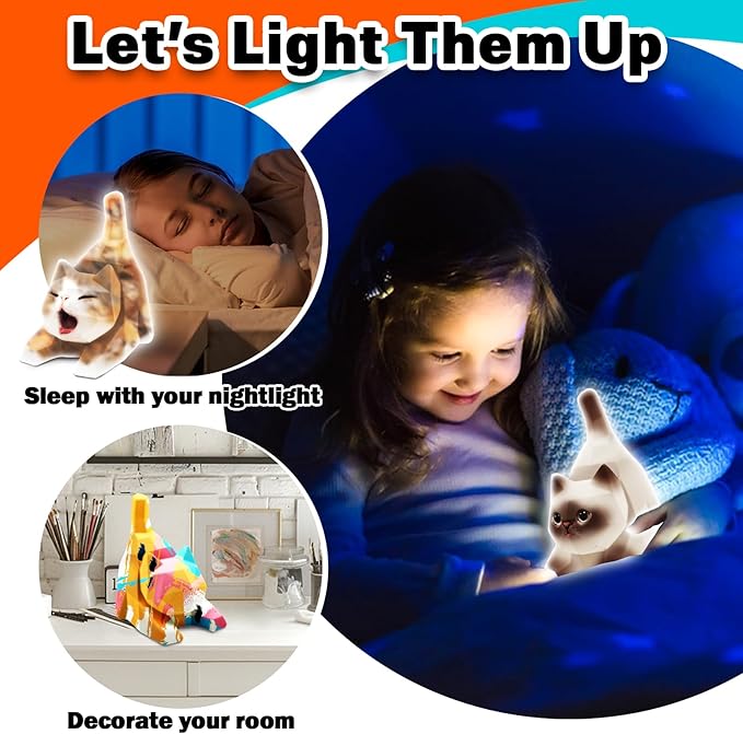 FUNZBO 4.3in Paint Your Own Cat Lamp Kit - Arts and Crafts Supplies Painting Set for Kids Teens, DIY Night Light Toy for Toddlers Girls Boys Age 3 4 5 6 7 8 9 10 11 12 13 + Christmas Birthday Gifts
