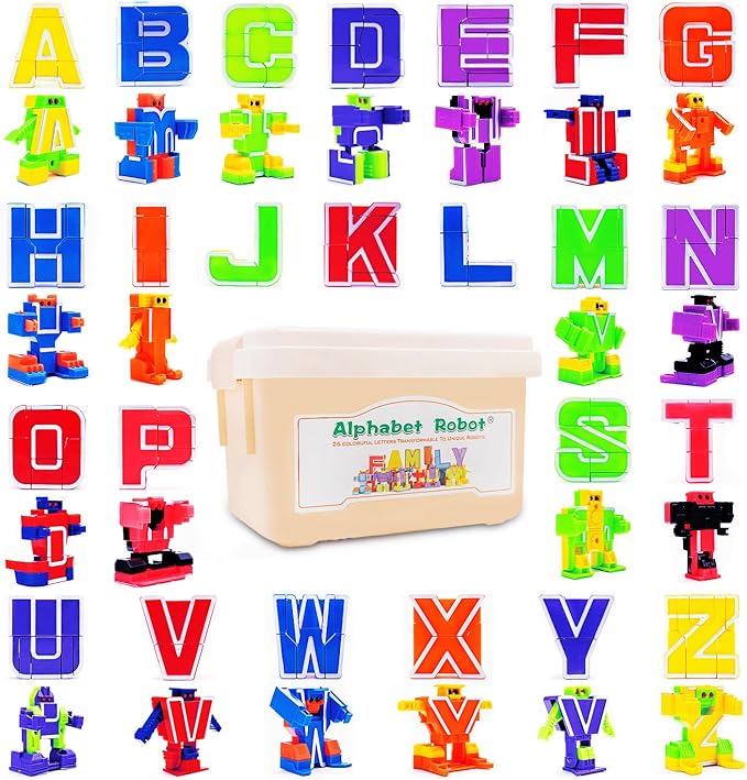 26 Pieces Alphabet Robots for Kids Alphabet Learning Toys, Alphabots Transform Letters for Educational ABC Learning Toys for Kids Ages 3-5, Carnival Prizes, Classroom Rewards, Toddler Birthday Gift