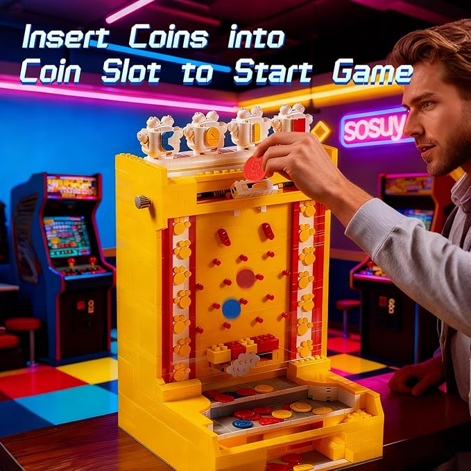 Sosuy Motorized Coin Pusher Building Blocks Set 2093 Pcs – Interactive Arcade Game DIY Construction, for Boys, Educational STEM Toy for Kids Teens Adults, Family Activity