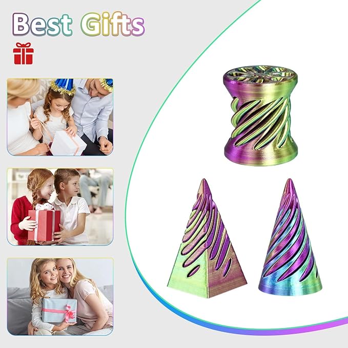3PCS Impossible Cone,3D Printed Spiral Cone Fidget Toys,Impossible Pyramid Passthrough Sculpture,Stress Relieving Toys for Adults and Kids,Stocking Filler White Elephant Gifts (Red Green)