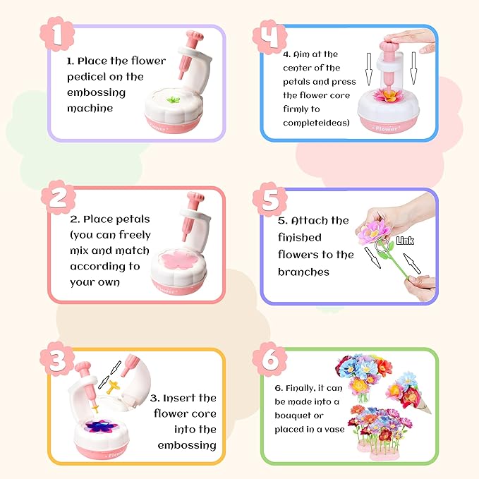 PERRYHOME Fabric Flower Bouquets Toys, 300+ Pcs DIY Flower Making Kit, 2 Gameplays Educational Arts & Crafts for Kids, Reusable Bouquets Maker Birthday Gift for 3 4 5 6 7 8 Years Toddler Girl