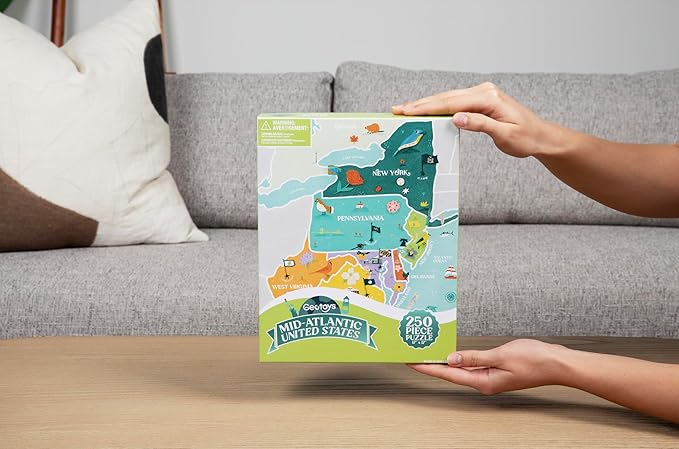 Geotoys Mid-Atlantic Region Jigsaw Puzzle - 250 Piece Puzzles for 8 Year Olds - Jigsaw Puzzles for Kids Ages 8-12 Years Old - Kids Puzzle Games with Colorful Landmarks