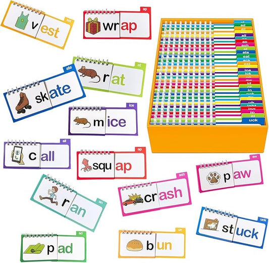 30 Read Word Families Learn to Read Flash Cards Set, Phonics and Sight Words with Activity Book, Read and Rhyme Flip Activity Book,ABC Vocabulary Flashcards Reading Games