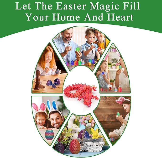 Dragon Egg 12In Dragon Toy 3D Printed Dragon Fidget Toys, 3D Printed Dragon Egg with Articulated Dragon Inside, Fidget Toys for Autism/ADHD, Easter Gifts(Bluegreen)