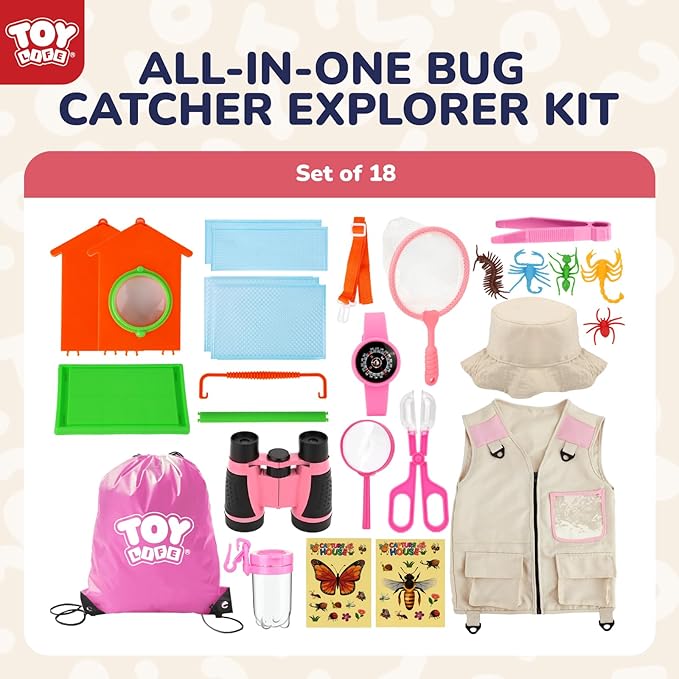 TOY Life Kids Explorer Kit with Bug Catcher for Kids, Bug Catching Kit with Bug Toys, Kid Safari Vest & Hat, Compass, Binoculars, Magnifying Glass, Educational Outdoor Toys Girls Kid Adventure Kit