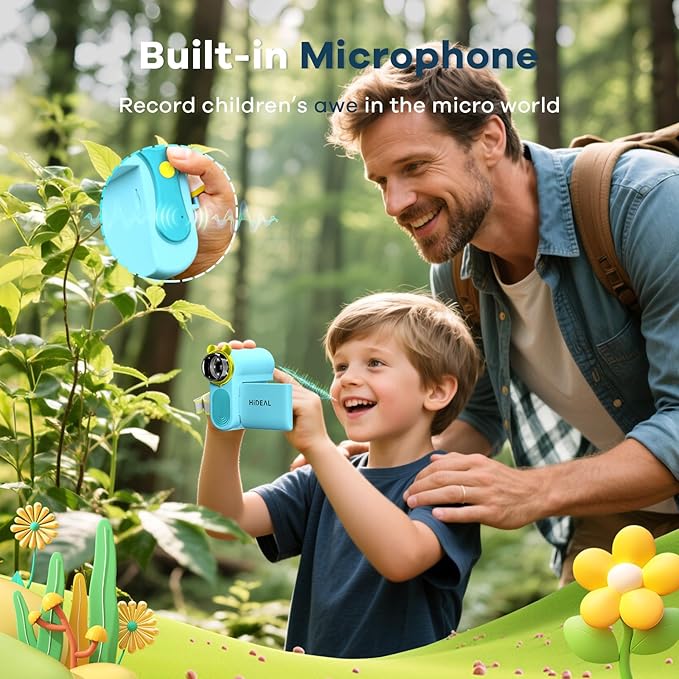 HP60 IPS Microscope for Kids: [Auto On & Off] [3-in-1] 2" Portable Handheld Microscope Miniscope, Pocket Mini Scope Educational Science Kit, Christmas Birthday Gifts for Kids, PC View, Blue