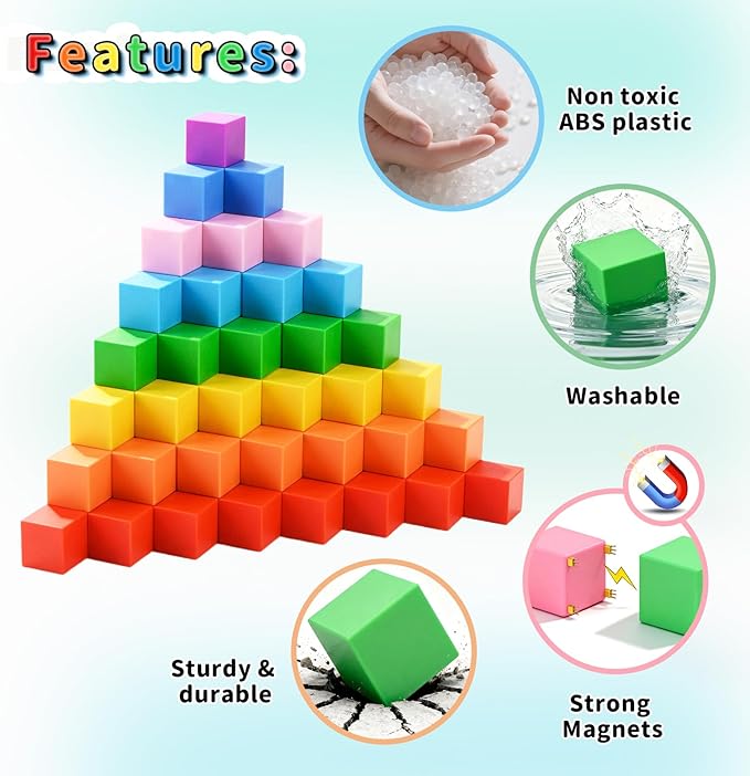 40PCS Magnetic Blocks for Kids Ages 3-8 - STEM Educational Building Toys, Classroom Must Have Magnet Toys for 3 4 5 6 Year Old Boys & Girls, Rainbow Color Magnetic Cubes for Toddlers
