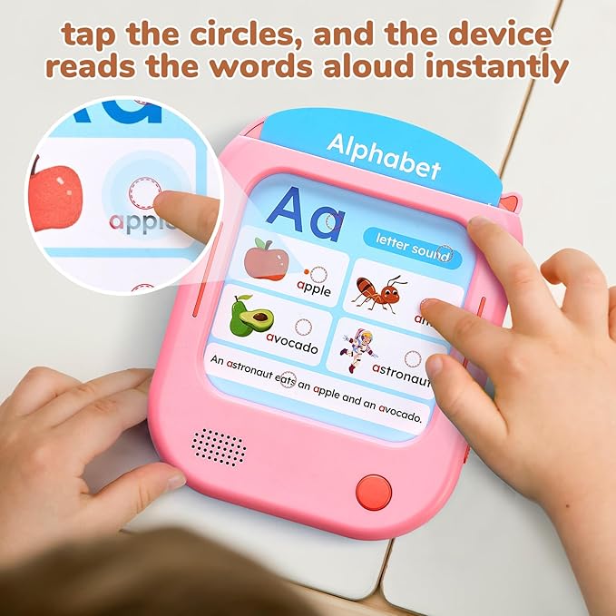 JoyCat Kids Learning Tablet, 156 Pages Tap-to-Read Flash Cards with 20 Interactive Games, Montessori Toy for Alphabet, Phonics, Words, Simple Math & Songs, Birthday Gifts for 2-6 Years Old