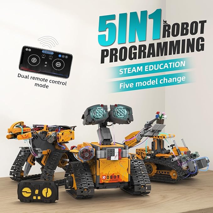 5 in 1 STEM Robot Building Kit, 673 Piece APP/Remote Control Mech RC Robotics for Kids Ages 8-12, Educational Science Kit Coding Robots Toy Building Set, Birthday Gifts for Boys Age 8-14+
