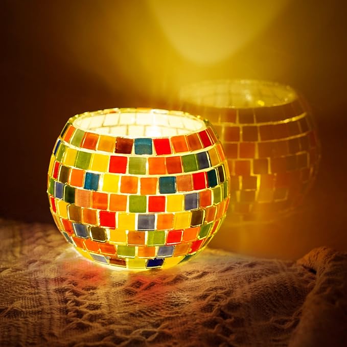 Glass Mosaic Candle Holder Kit – DIY Mosaic Kits for Adults & Crafts for Girls 8-12 – Arts and Crafts for Kids, Tealight Candle Holder for Home Decor, Toys Girls Birthday Christmas Gifts Ages 6 7 8-12