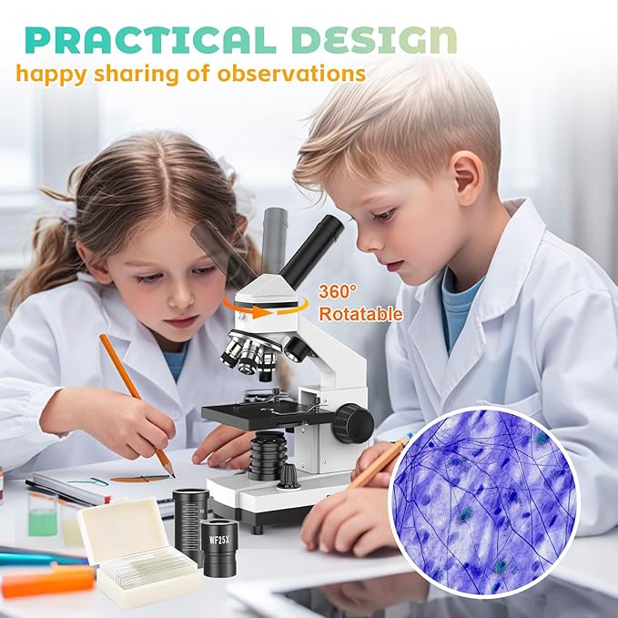 Compound Microscope for Adults & Kids - 40X-2000X Biological Microscopes for Students - Microscopio profesional with Dual LED Lights Phone Adapter Microscope Slide Set for School Lab & Education